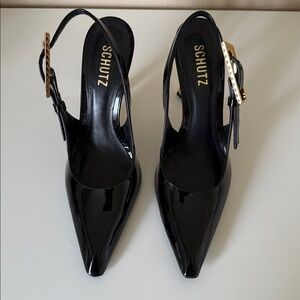 Schutz Ciara Black Patent Slingback Heels 6.5